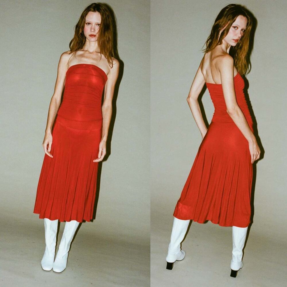 Paloma Wool | Moebius Strapless Drop Waist Dress or Maxi Skirt Red S